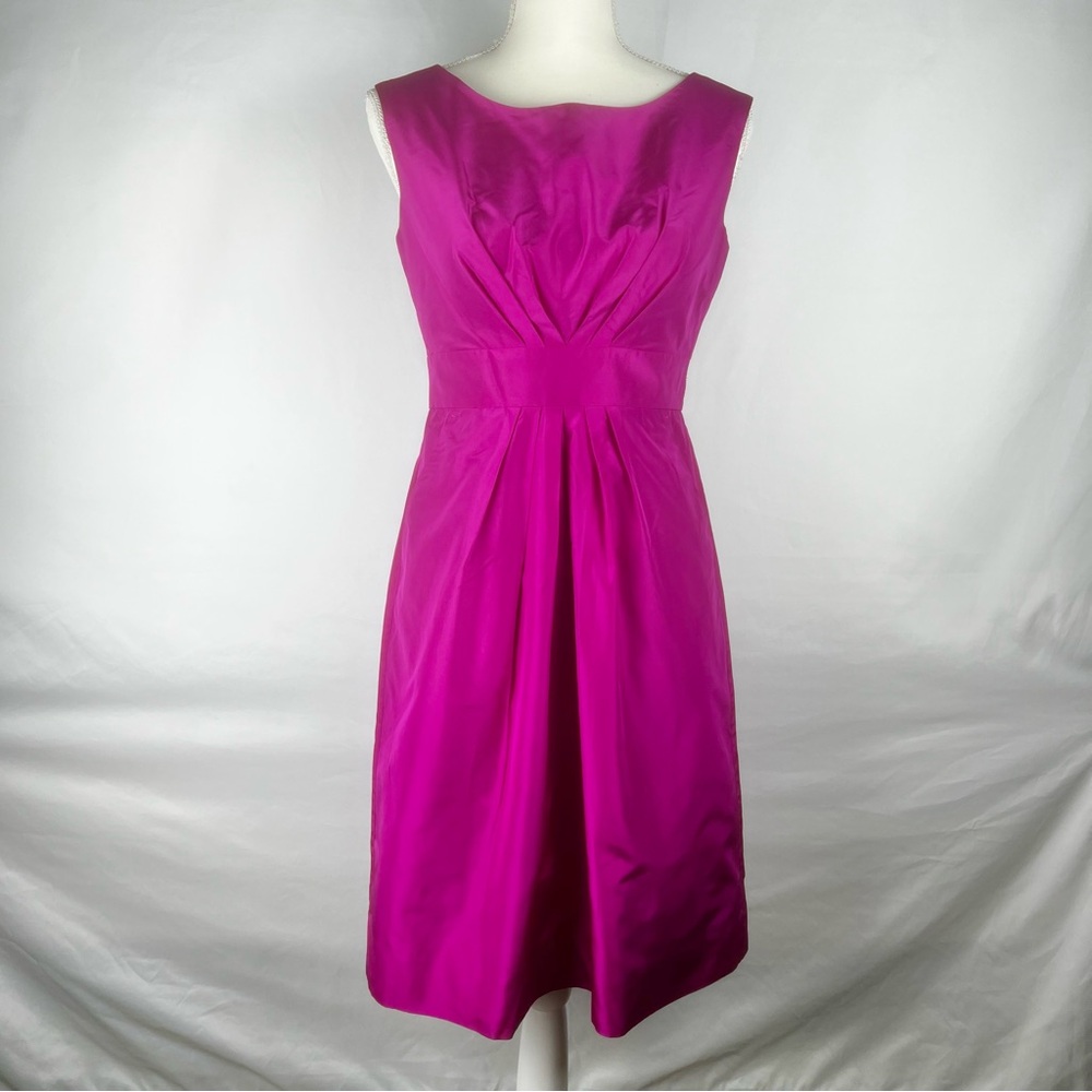 Kate Spade Dress Silk Hot Pink Sleeveless Mini Flare Front Pleat Pockets Size 4